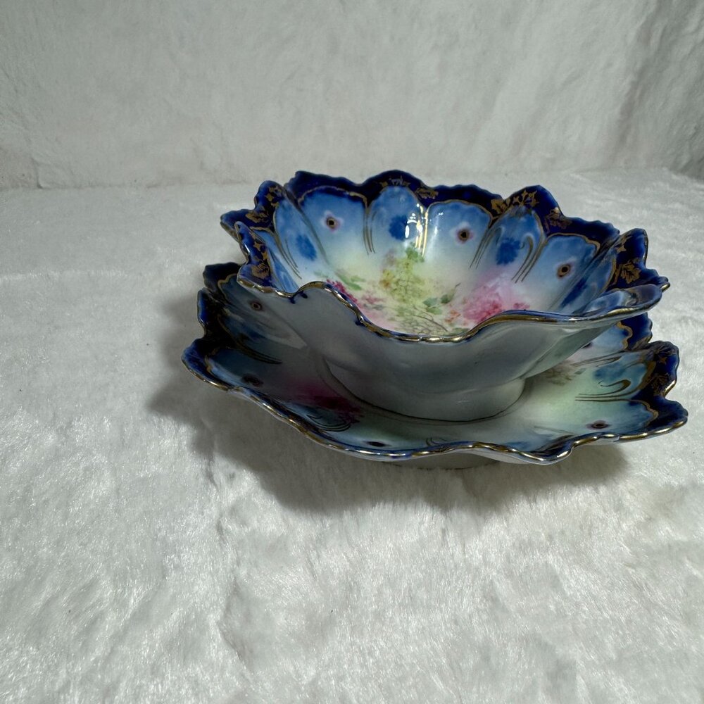 Antique Porcelain Bowl & Plate Set With Floral Design & Gold Accents 2 pc set - Picture 3 of 9